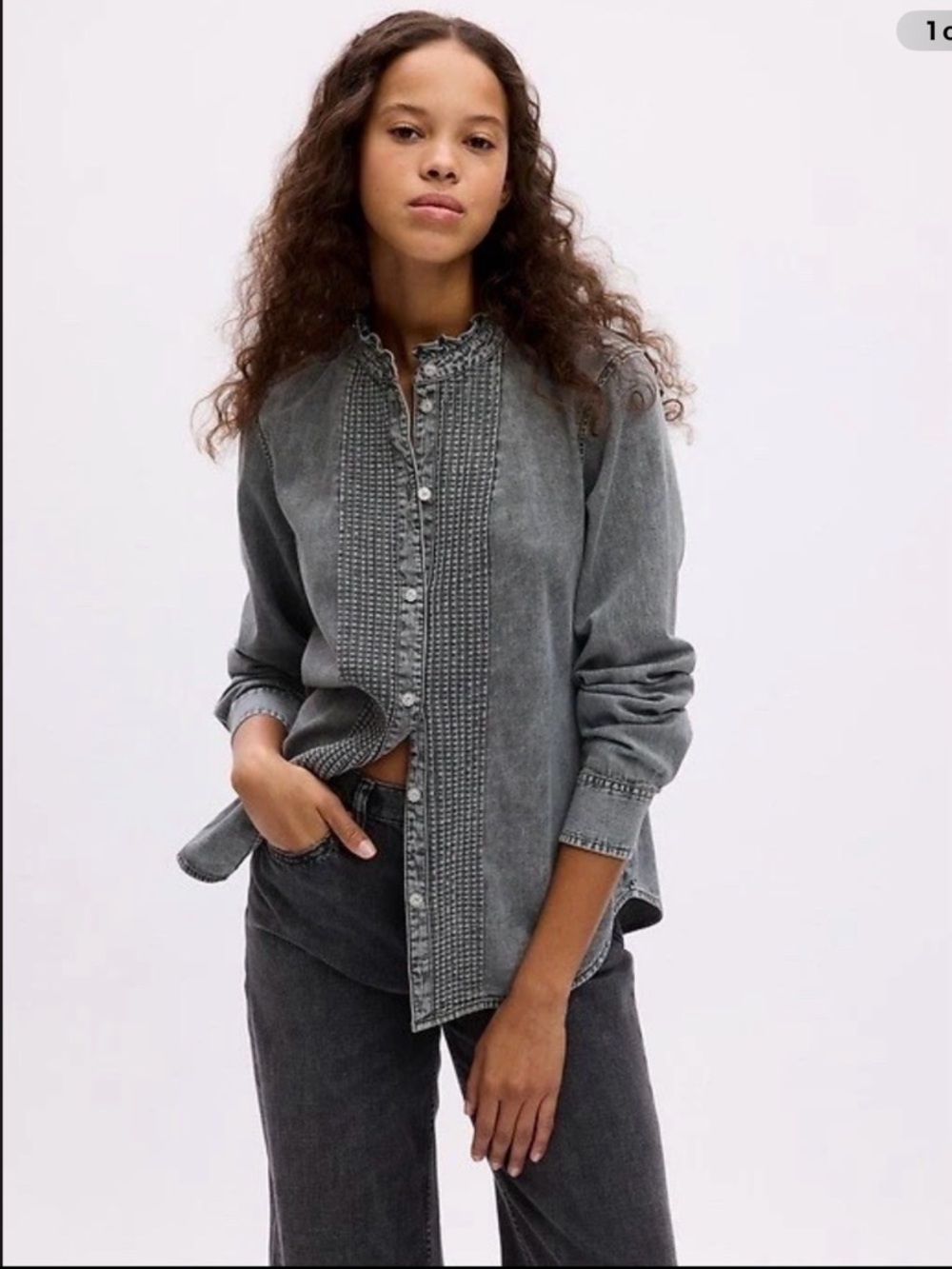 Gap Jeweled Pintuck Denim Shirt